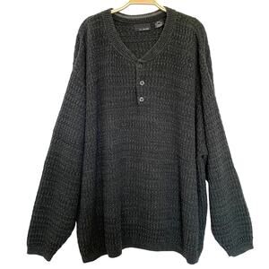 Bill Blass Henley Sweater Chunky Waffle Knit Men Size 2X Dark Gray Slouchy Dad